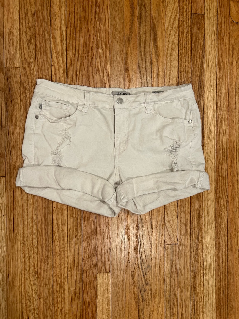 Judy Blue Washed White Distressed Cuffed Jean Shorts